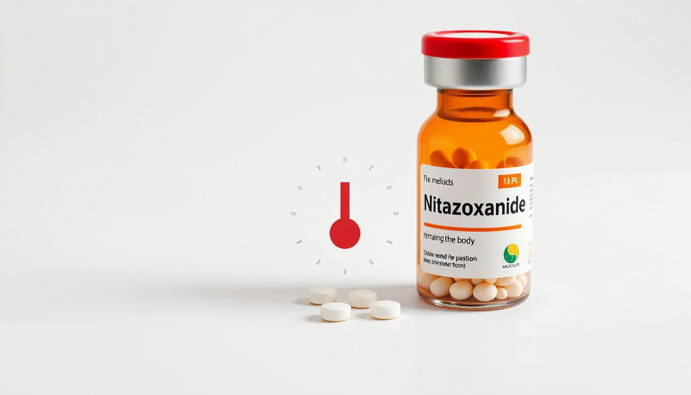 diagram showing how nitazoxanide is absorbed and eliminated from the body