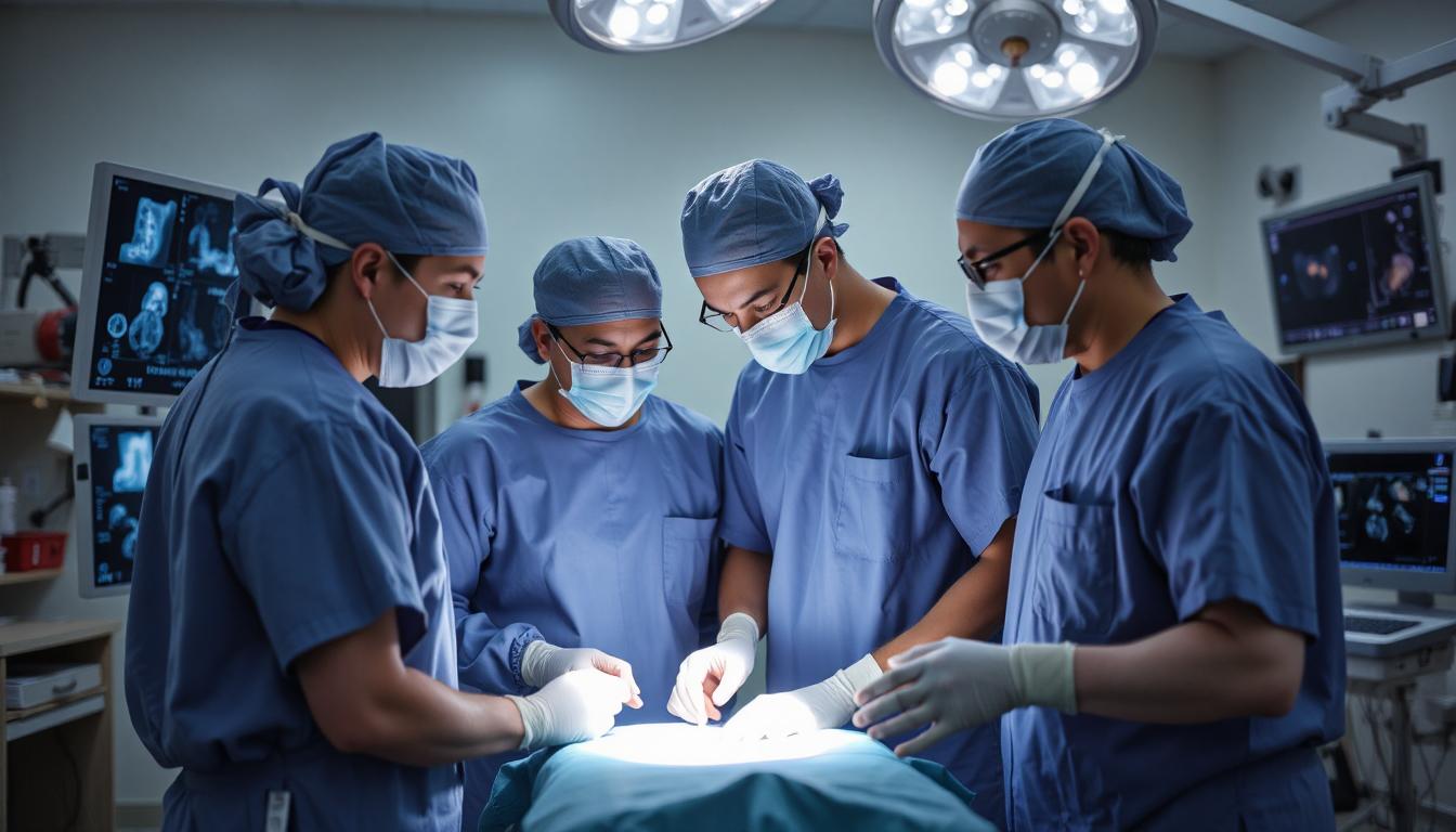 surgeon performing gastrointestinal surgery in a hospital operating room