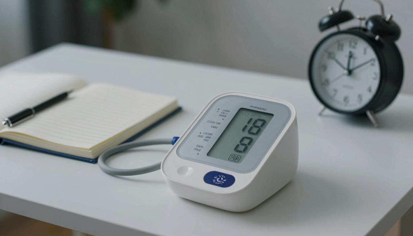 Blood pressure monitor with evening clock showing why blood pressure is higher at night than in the morning.